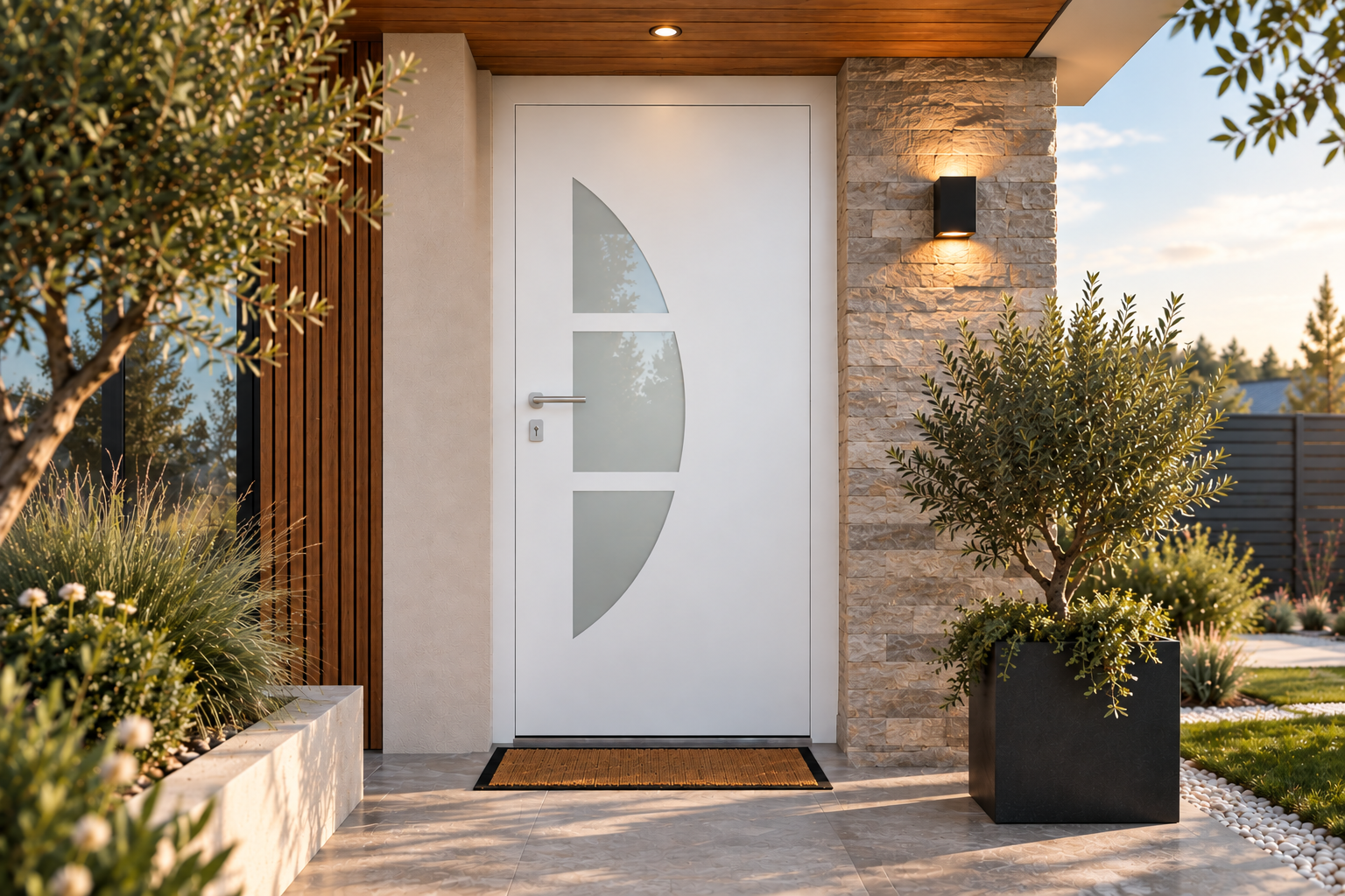 Porte d’entrée aluminium CARA – Fabrication française, triple vitrage dépoli