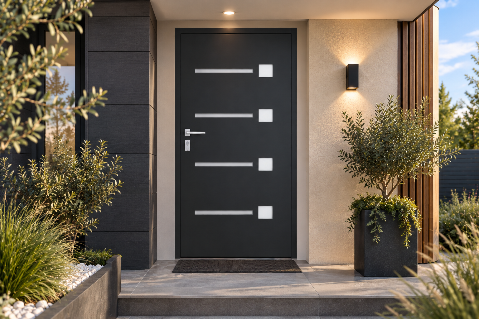 Porte d’entrée aluminium monobloc EBBA  – Fabrication française